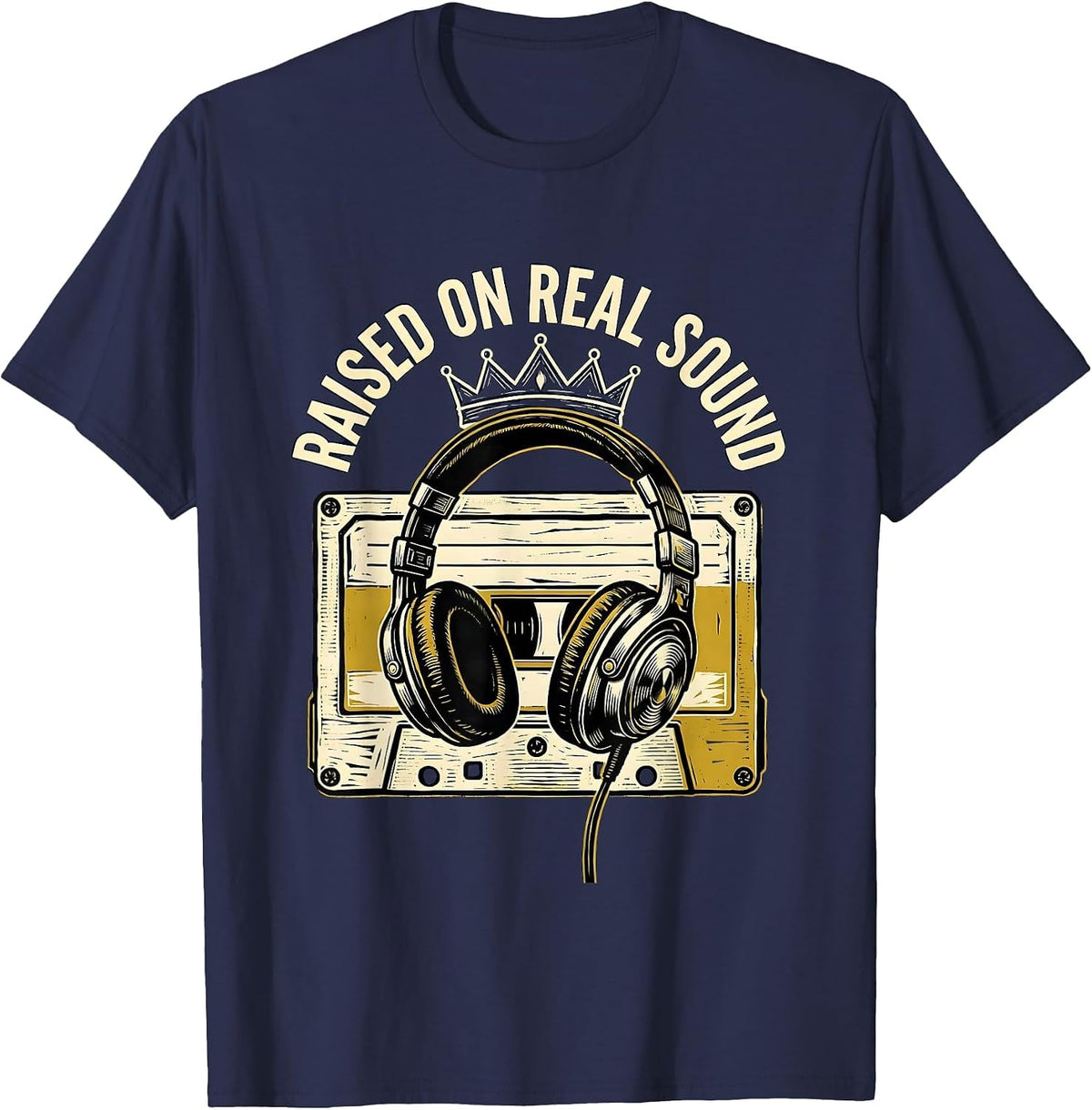 Raised On Real Sound Retro Hip Hop Rap Music Lover T-Shirt - Navy Blue