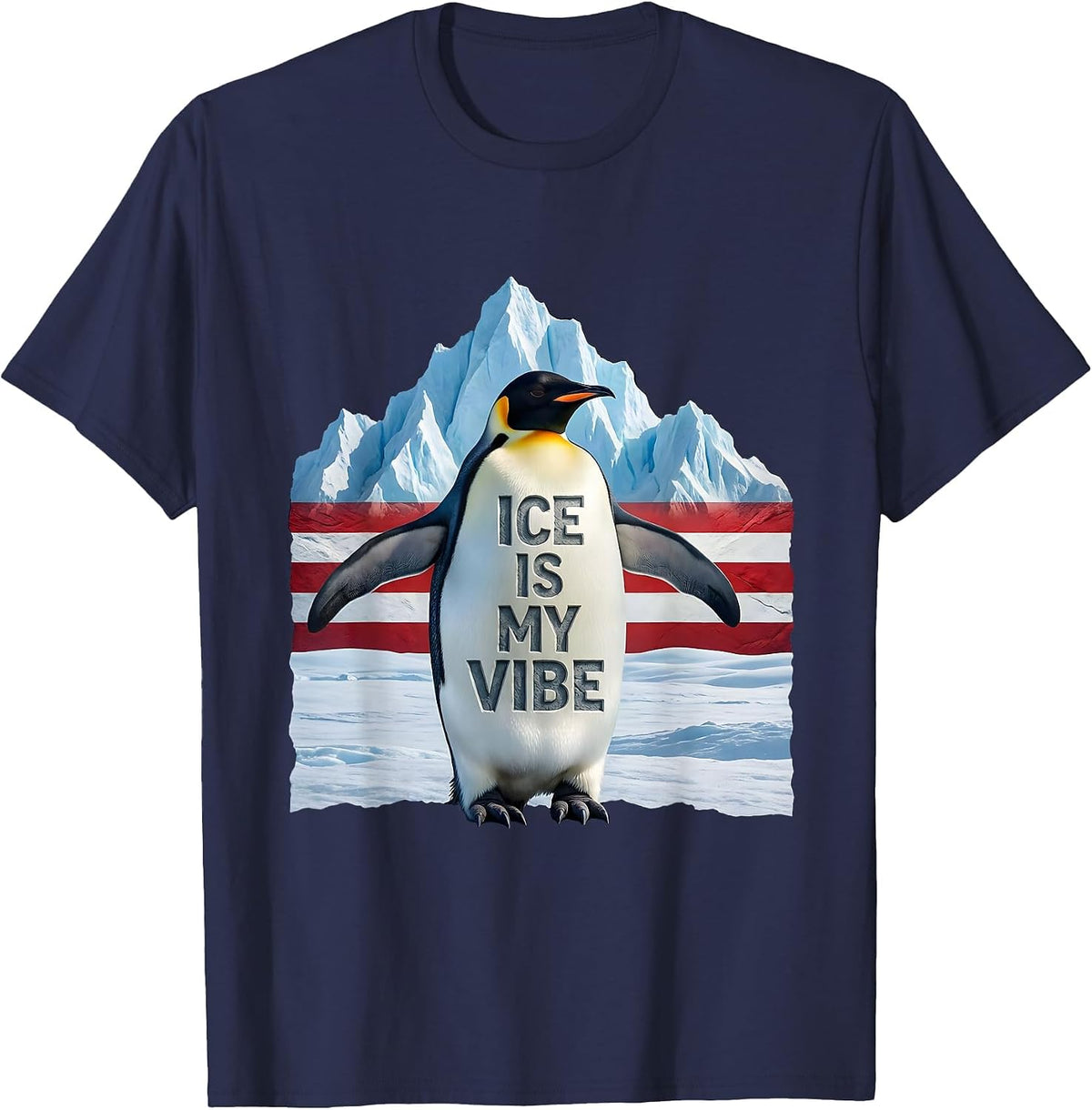 Men's Ice Is My Vibe Cool Penguin Design T-Shirt - Navy Blue
