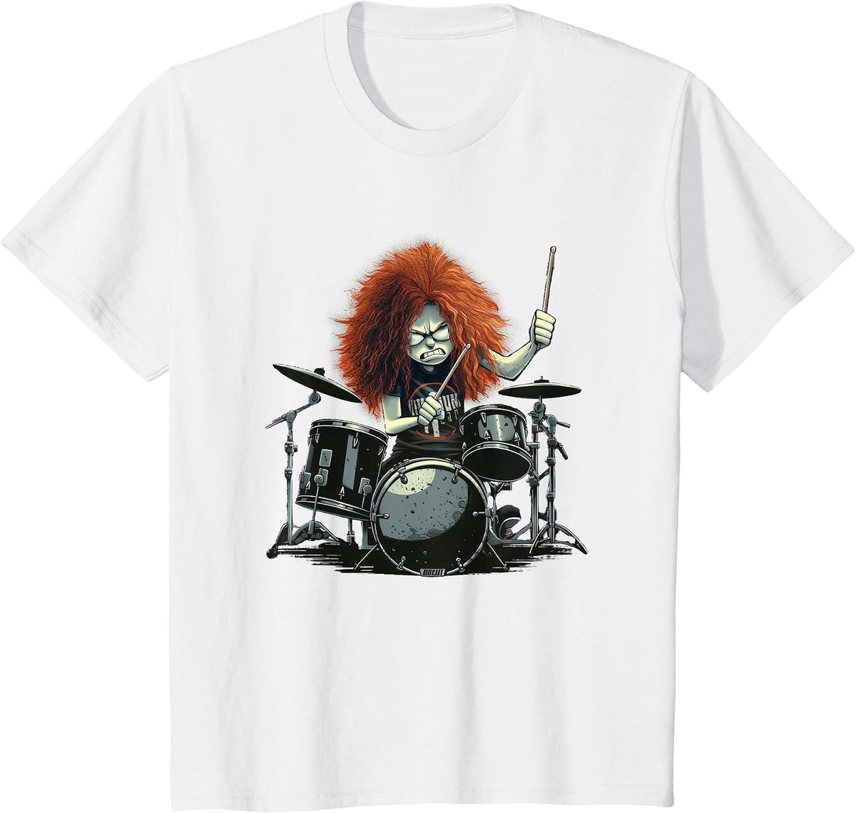 Funny Redhead Drummer Playing Drums T-Shirt - White