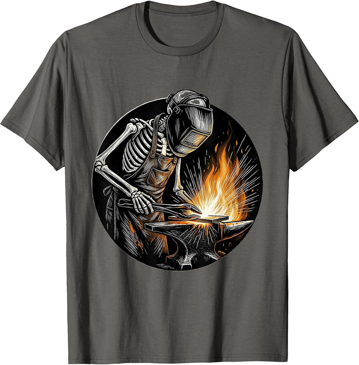 Skeleton Welder at the Forge Graphic Tee T-Shirt - Asphalt Grey