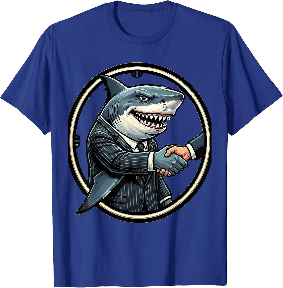 Shark Business Suit Handshake Funny Graphic T-Shirt - Royal Blue