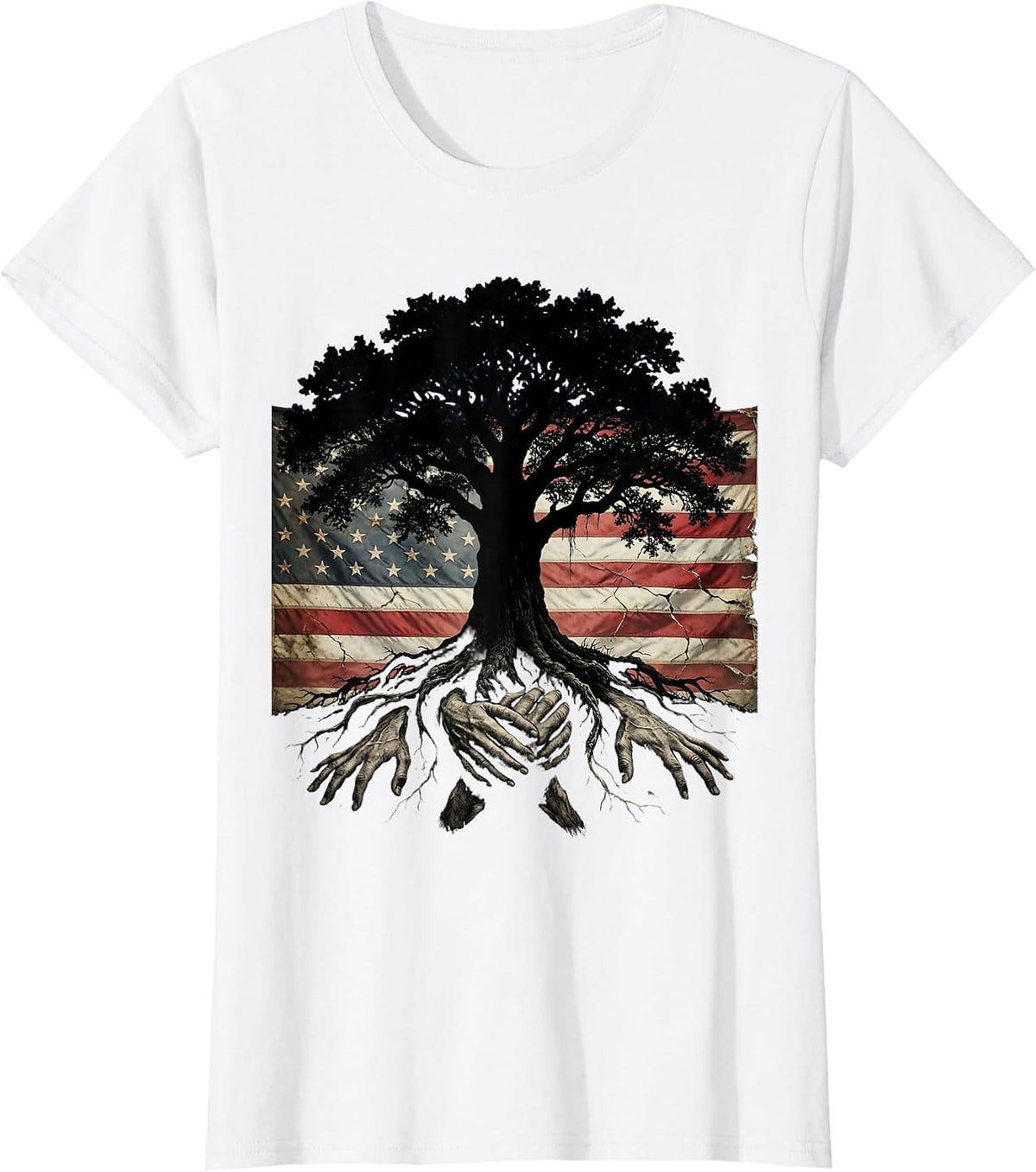 God Family Country Strong Oak Tree Roots Design T-Shirt - White