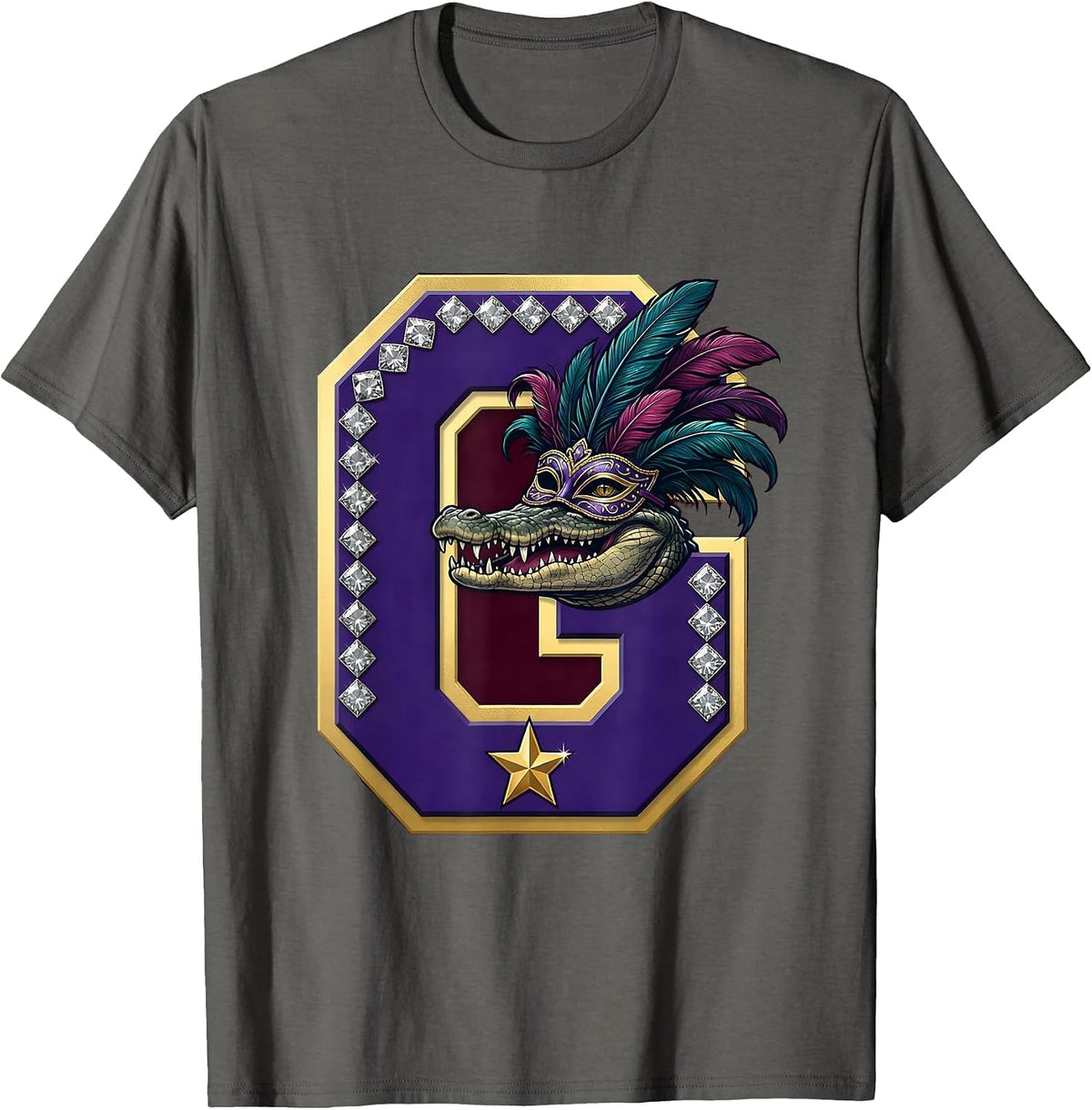 Men's Mardi Gras Alligator Masquerade Mask Design T-Shirt - Asphalt Grey