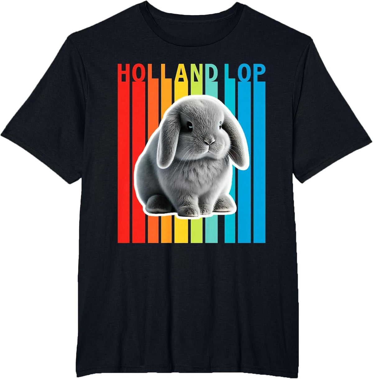Holland Lop Colourful Bunny T-Shirt - Black