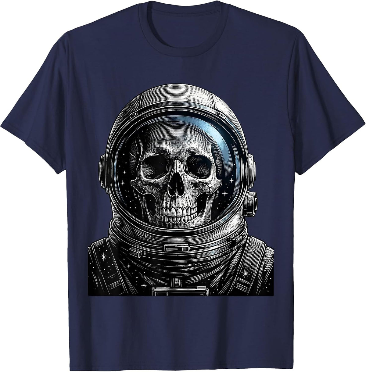 Men's Astronaut Skull Floating in Deep Space T-Shirt - Navy Blue