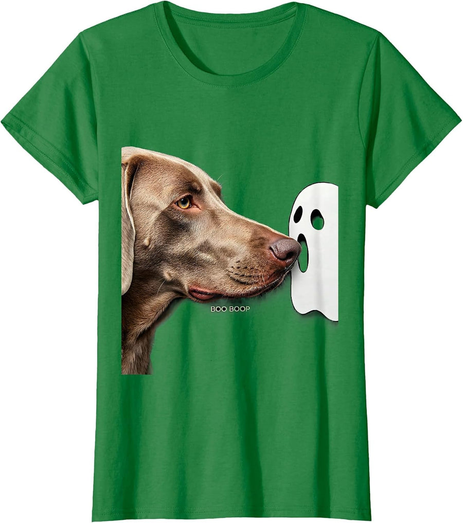 Women's Boo Boop Funny Ghost Dog Halloween Dog Lover T-Shirt - Kelly Green