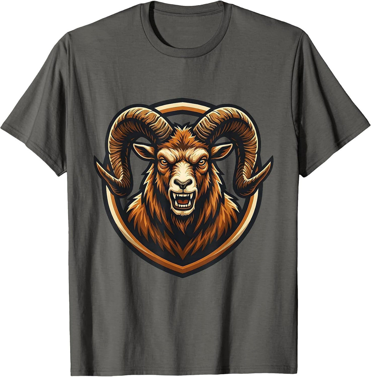 Men's Angry Charging Goat Lowered Horns Illustration T-Shirt - Asphalt Grey