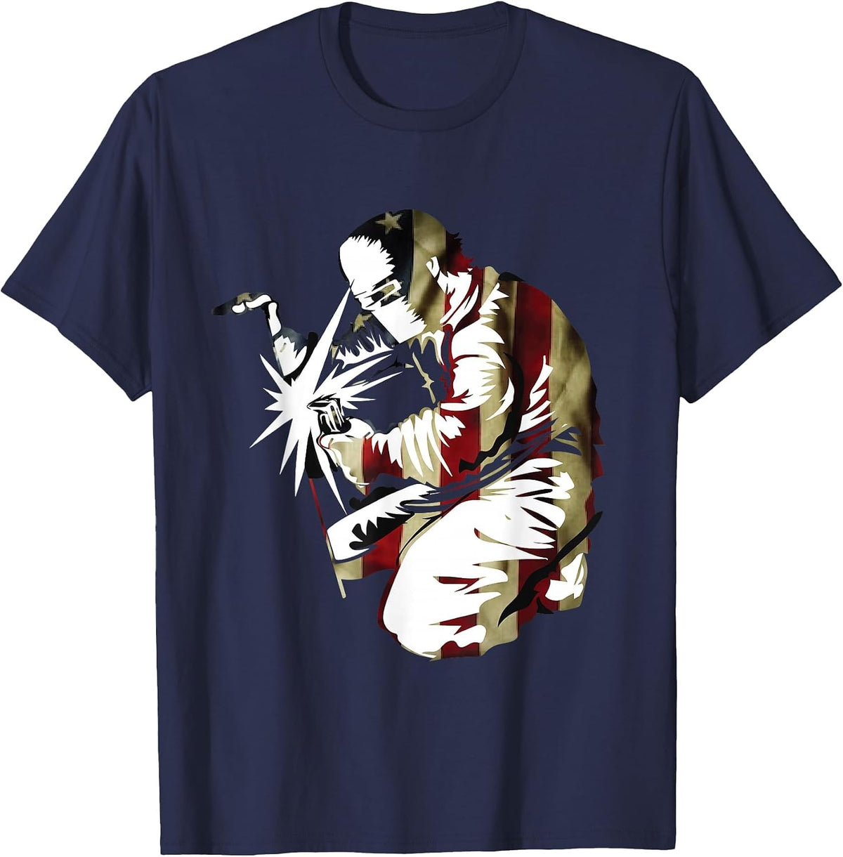 Patriotic American Welder with US Men Welding T-Shirt - Navy Blue