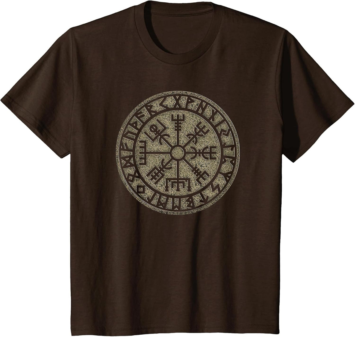 Vegvisir Viking Compass Runes Nordic Celtic Protection T-Shirt - Brown