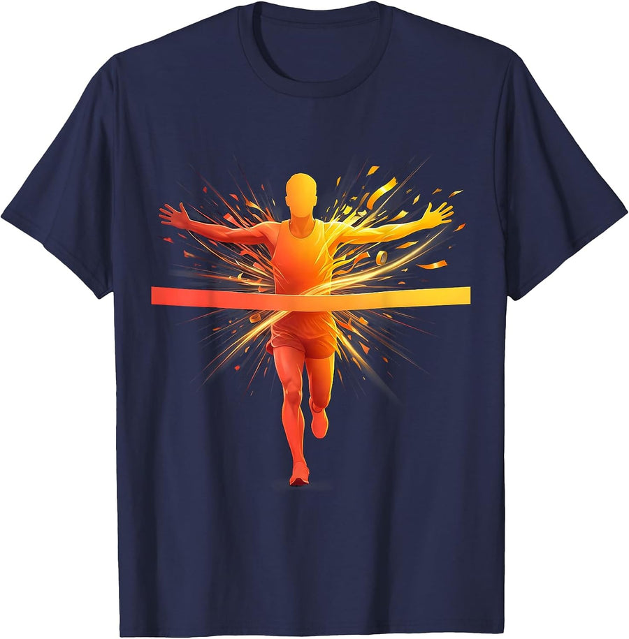 Runner Finish Line Burst Summer Athleisure Graphic T-Shirt - Navy Blue