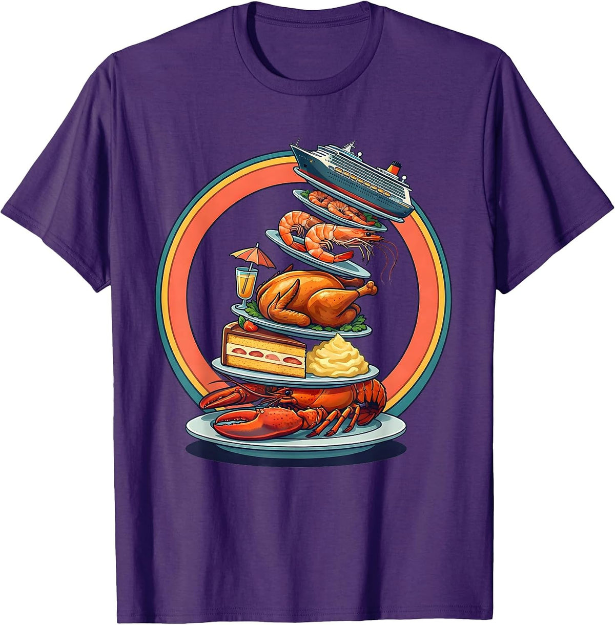 Funny Cruise Ship Buffet Overloaded Plate Design T-Shirt - Purple