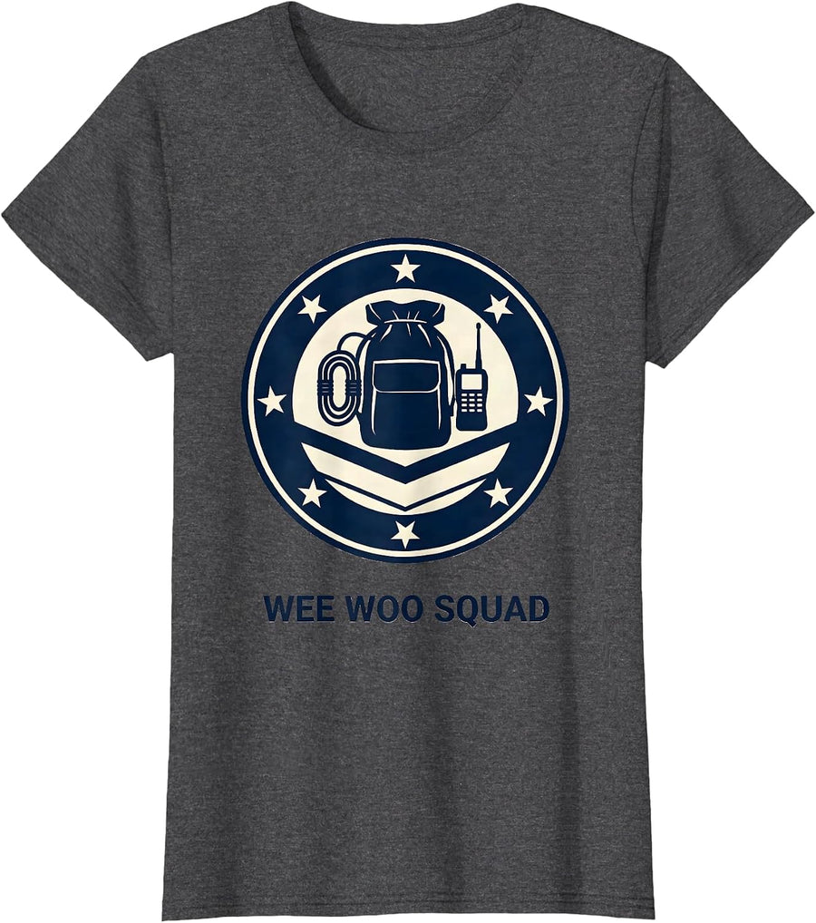 Women's Wee Woo Squad EMS Paramedic EMT Crew Gag Humor T-Shirt - Dark Heather Grey