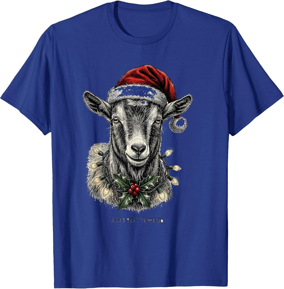 Men's Goat Rest Ye Merry Funny Animal Christmas Lights Costume T-Shirt - Royal Blue