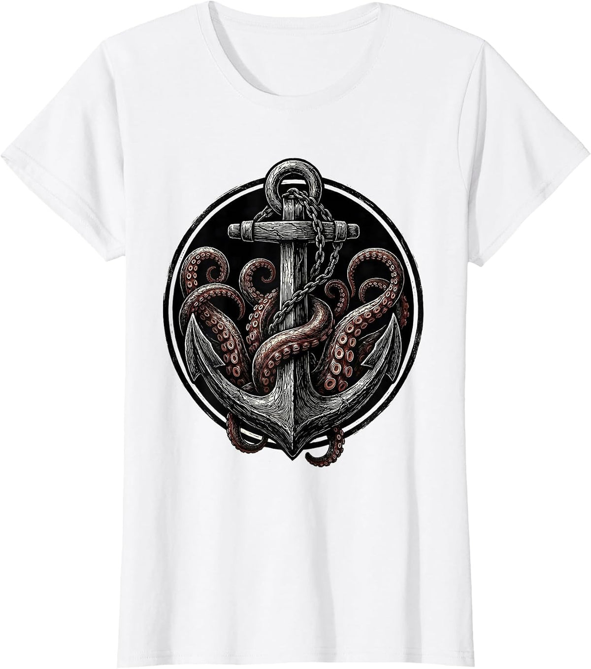 Octopus Tentacles Wrapped Around Ship Anchor T-Shirt - White