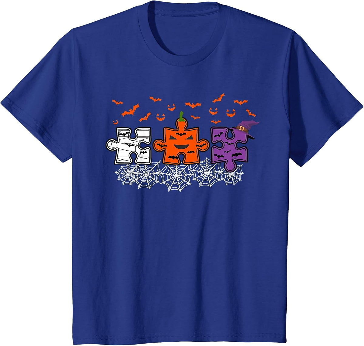 Autism Awareness Puzzle Pieces Scary Halloween Costume T-Shirt - Royal Blue