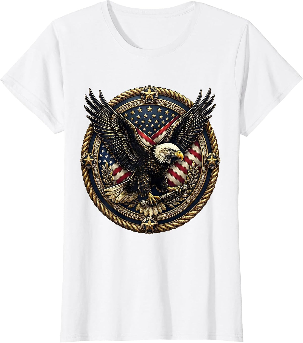 Black and Gold Eagle Silhouette Graphic Design T-Shirt - White