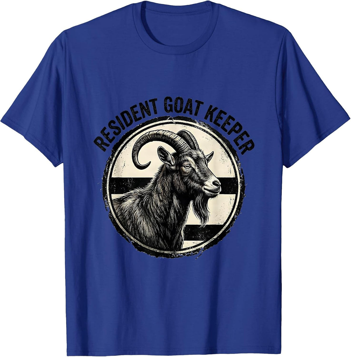 Resident Goat Keeper Rubber Stamp Goat Animal Badge Patch T-Shirt - Royal Blue