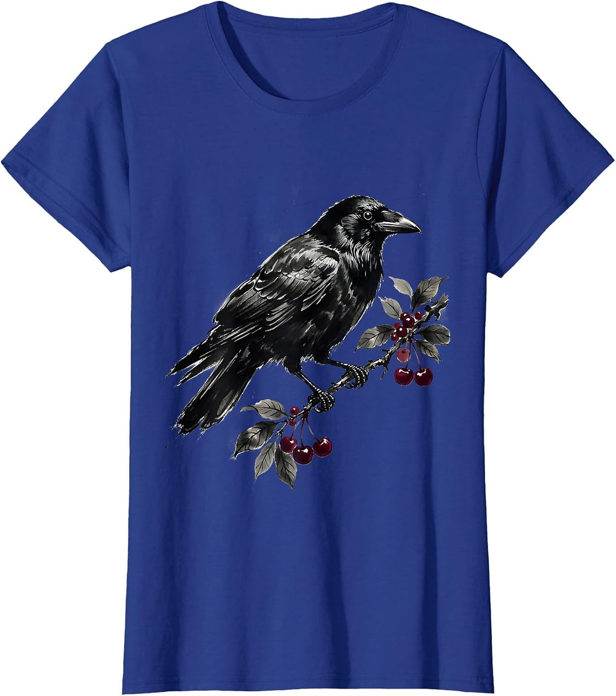 Women's Crow Carrying Coffee Cherry Branch T-Shirt - Royal Blue