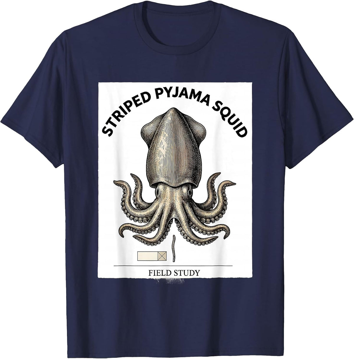 Men's Striped Pyjama Squid Field Study Vintage Octopus T-Shirt - Navy Blue