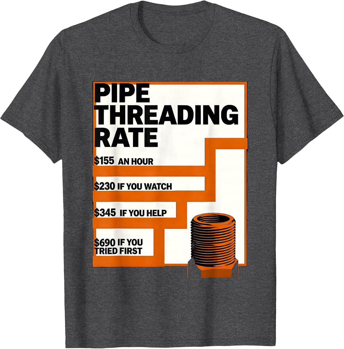 Men's Funny Plumber Hourly Rate Trade Joke Plumbing Gifts T-Shirt - Dark Heather Grey