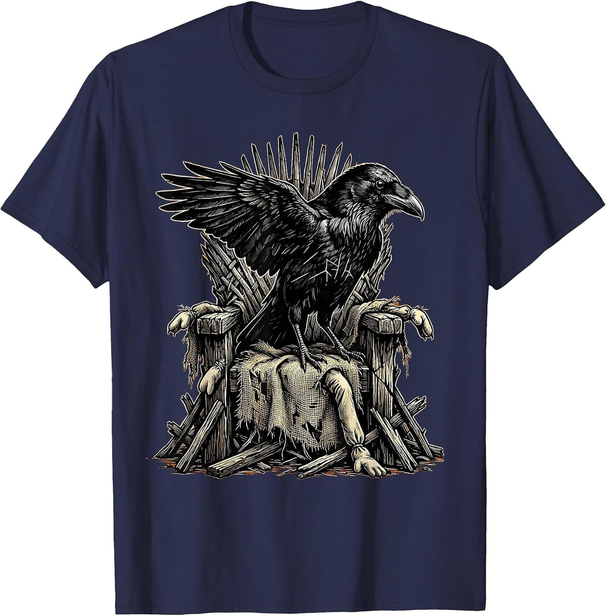 Men's Crow King Throne of Broken Scarecrows T-Shirt - Navy Blue