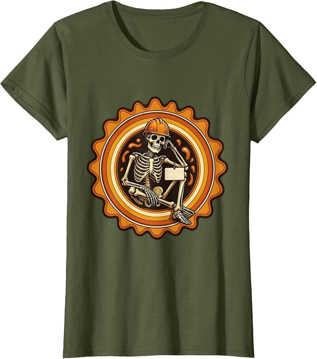 Women's Labor Day Skeleton Hard Hat Day Off Graphic T-Shirt - Olive Green