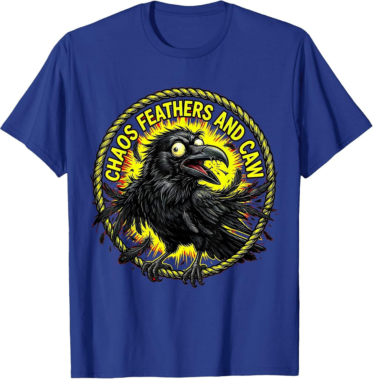 Chaos Feathers and Caw Crow Design T-Shirt - Royal Blue