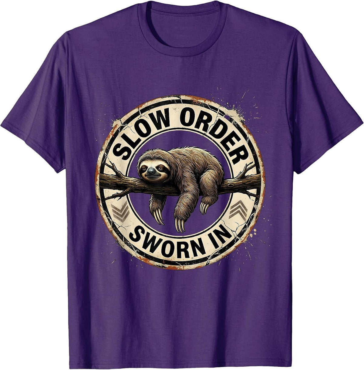 Slow Order, Sworn In Funny Sloth Lover Deadpan Humor T-Shirt - Purple