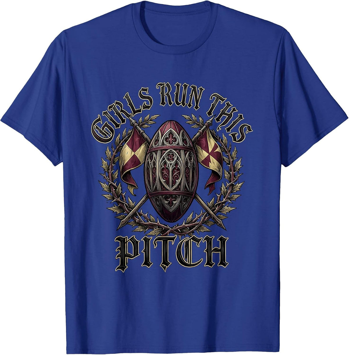Girls Run This Pitch Rugby Design T-Shirt - Royal Blue