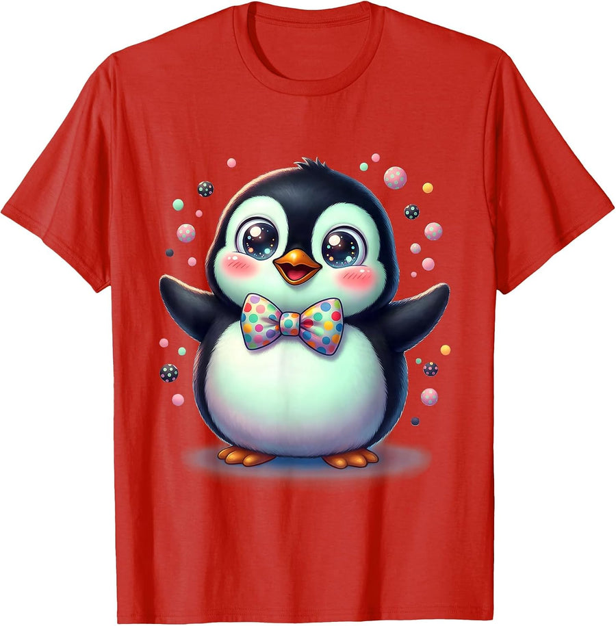 Men's Polka Dot Bow Tie Proud Penguin Dot Day T-Shirt - Red