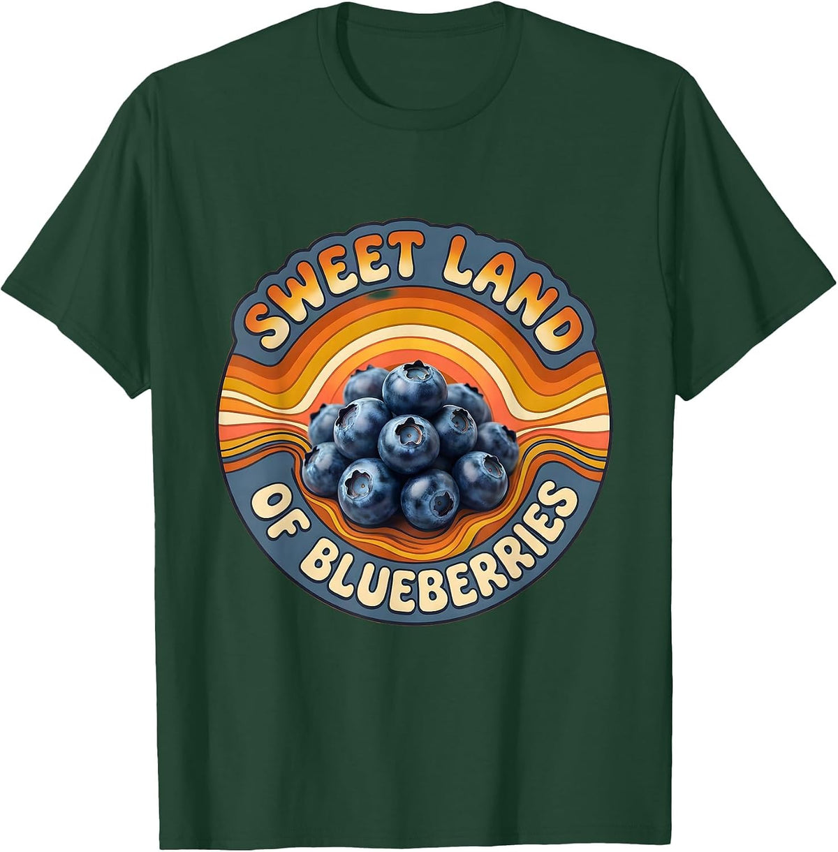 Sweet Land of Blueberries Red White Blue Design T-Shirt - Dark Green