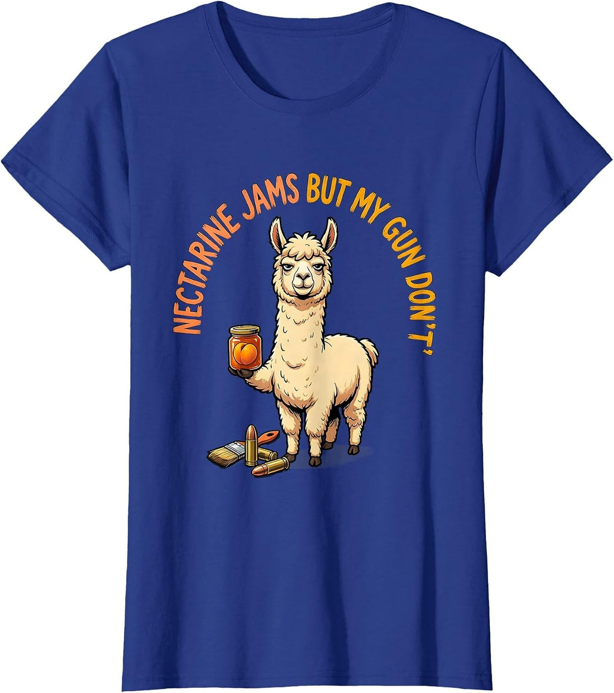 Women's Nectarine Jams But My Gun Don't Funny Llama Gun Lover T-Shirt - Royal Blue