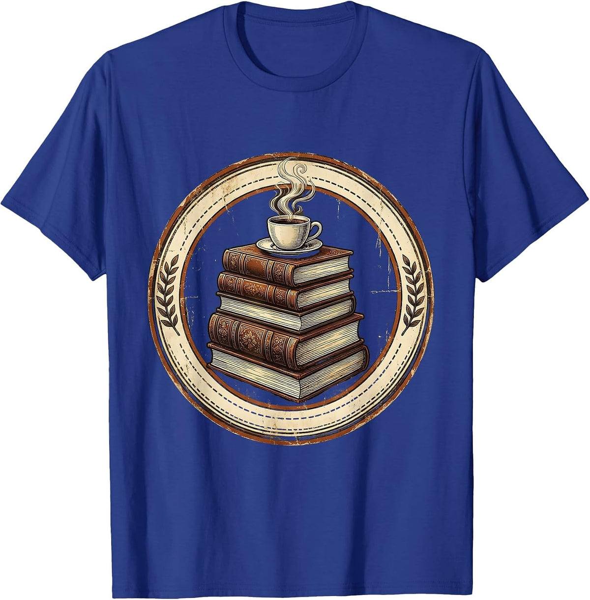 English Teacher Classic Novels and Coffee Illustration T-Shirt - Royal Blue