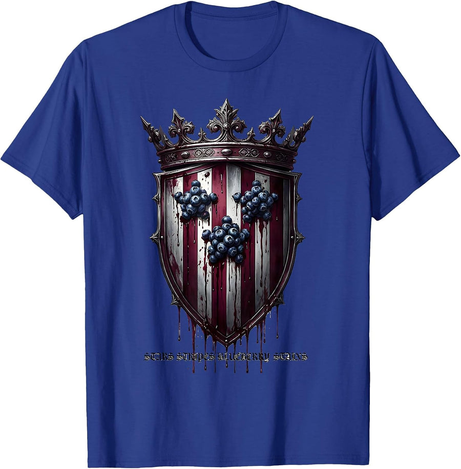 Stars Stripes Blueberry Stains Patriotic Design T-Shirt - Royal Blue