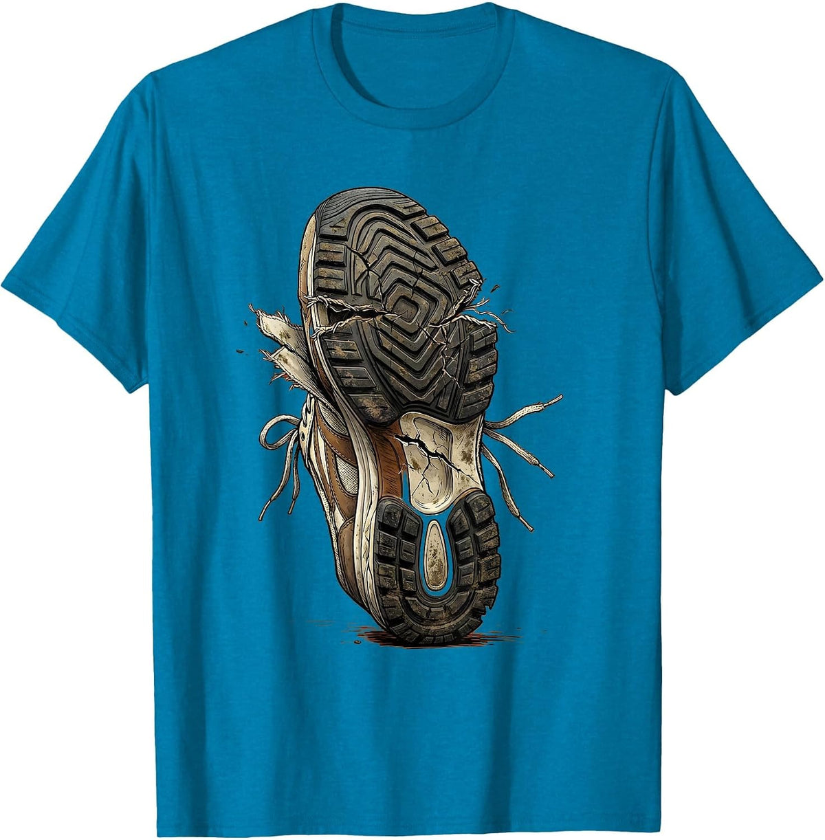 Grunge Worn-Out Sneaker Sole Falling Apart Art T-Shirt - Sapphire Blue