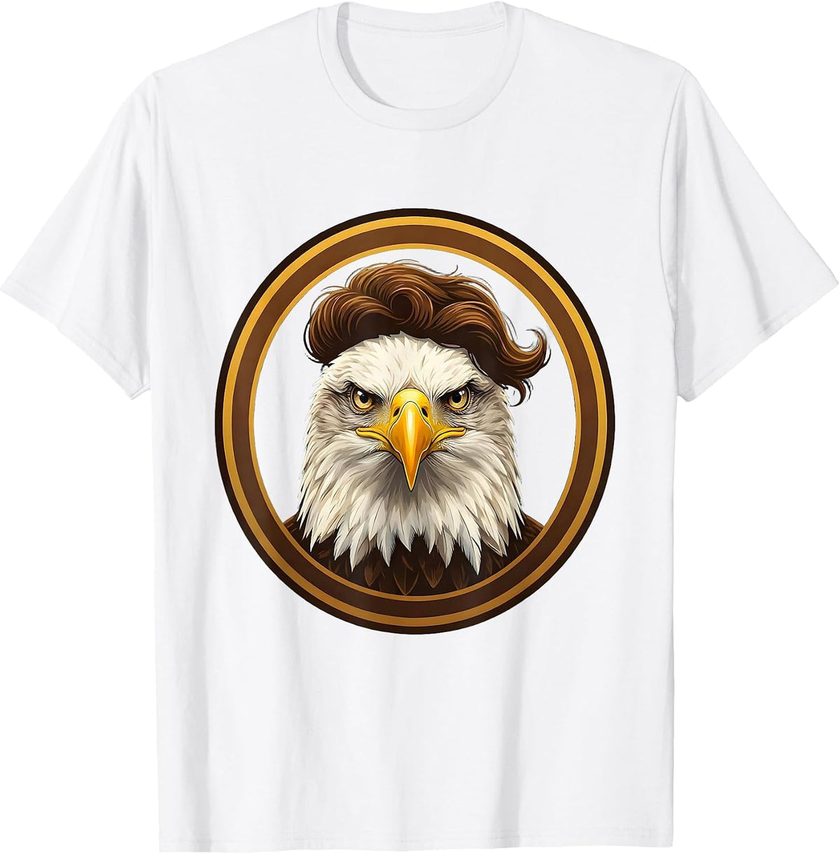 Men's Funny Bald Eagle Toupee Patriotic Humor Graphic T-Shirt - White