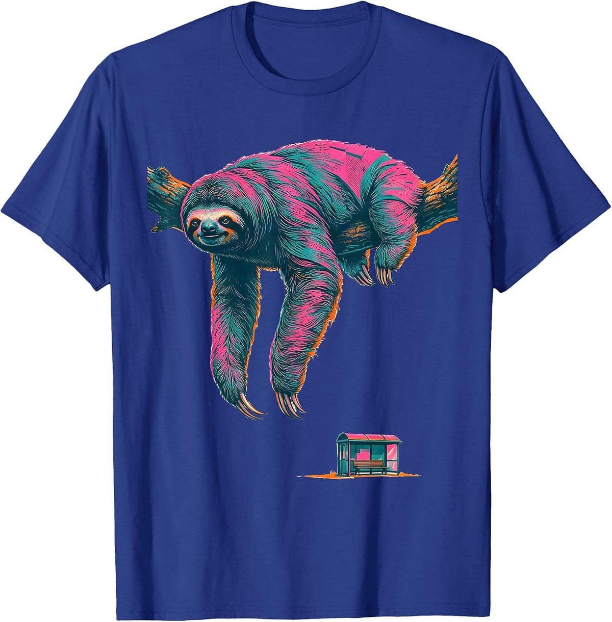 Men's Cropped Sloth Hanging Deadpan Lazy Humor Gift T-Shirt - Royal Blue