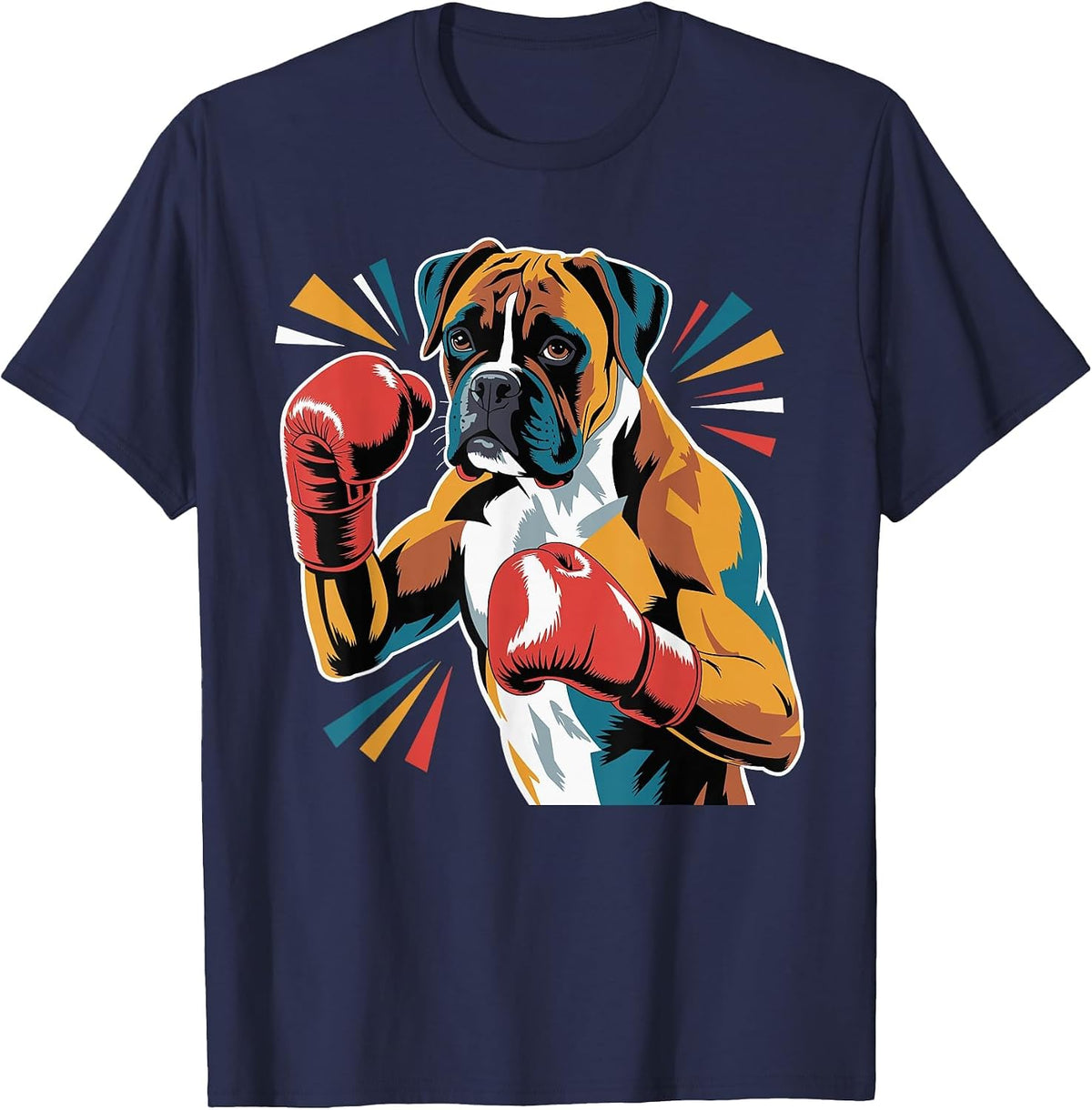 Colorful Funny Boxing Dog Lovers Kickboxing Boxer Training T-Shirt - Navy Blue
