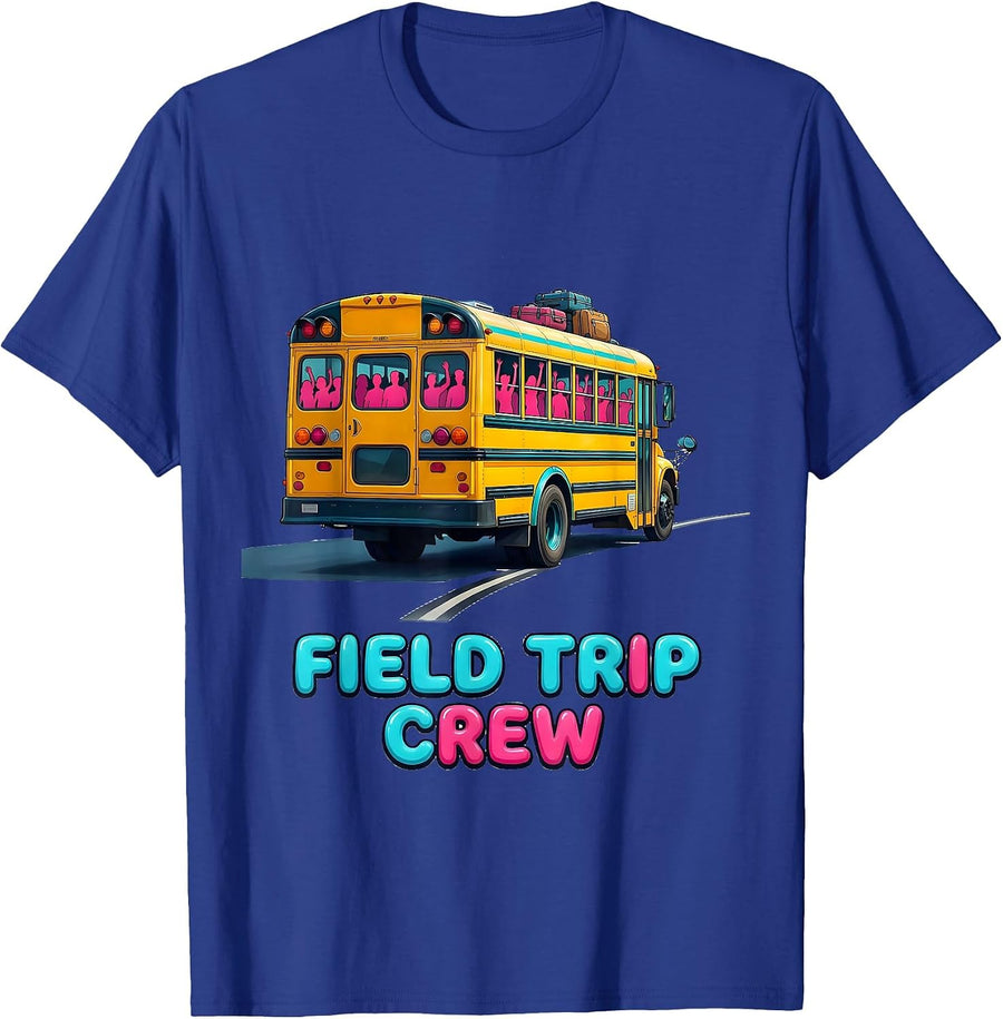 Field Trip Crew Playful School Bus Driver Teacher Humor T-Shirt - Royal Blue