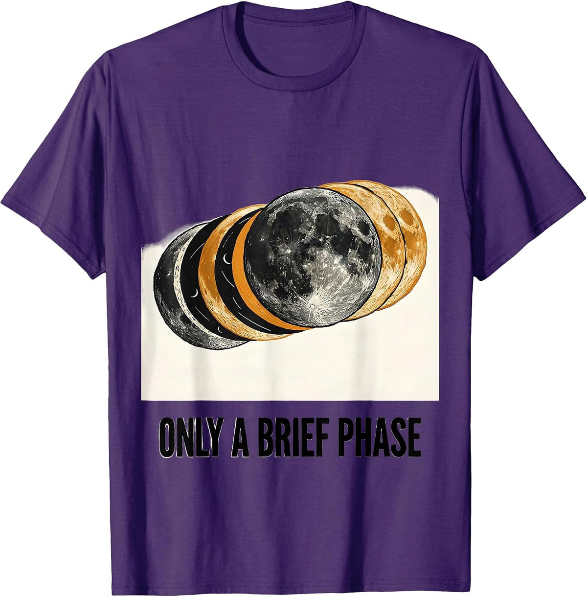 Only A Brief Phase Linocut Moon Phases Astronomy Lunar Cycle T-Shirt - Purple