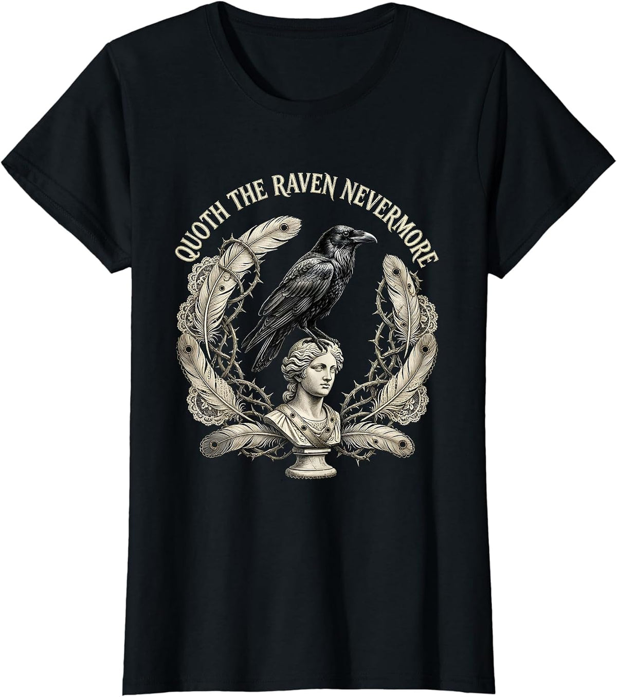 Quoth The Raven Nevermore Edgar Allan Poe Design T-Shirt - Black