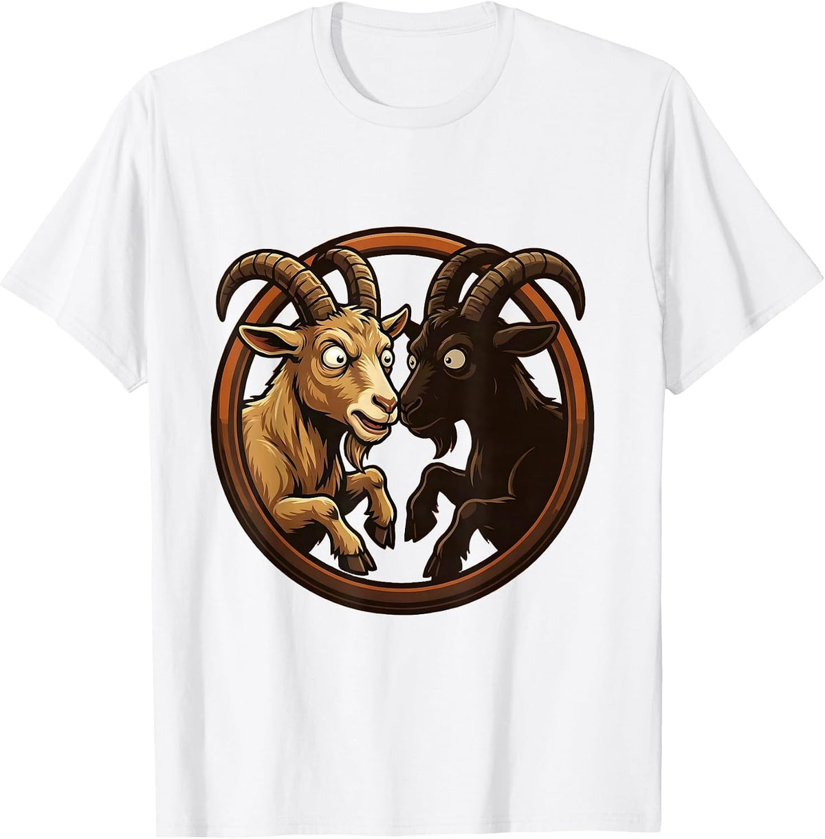 Men's Goat Headbutting Mirror Reflection Funny Design T-Shirt - White