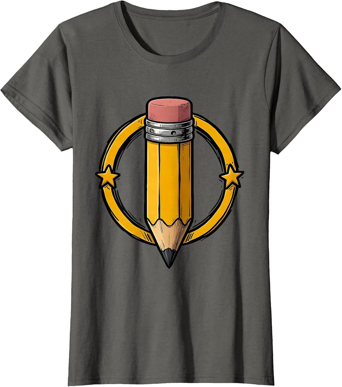 Women's Worn Eraser Pencil Preschool Teacher Graphic T-Shirt - Asphalt Grey