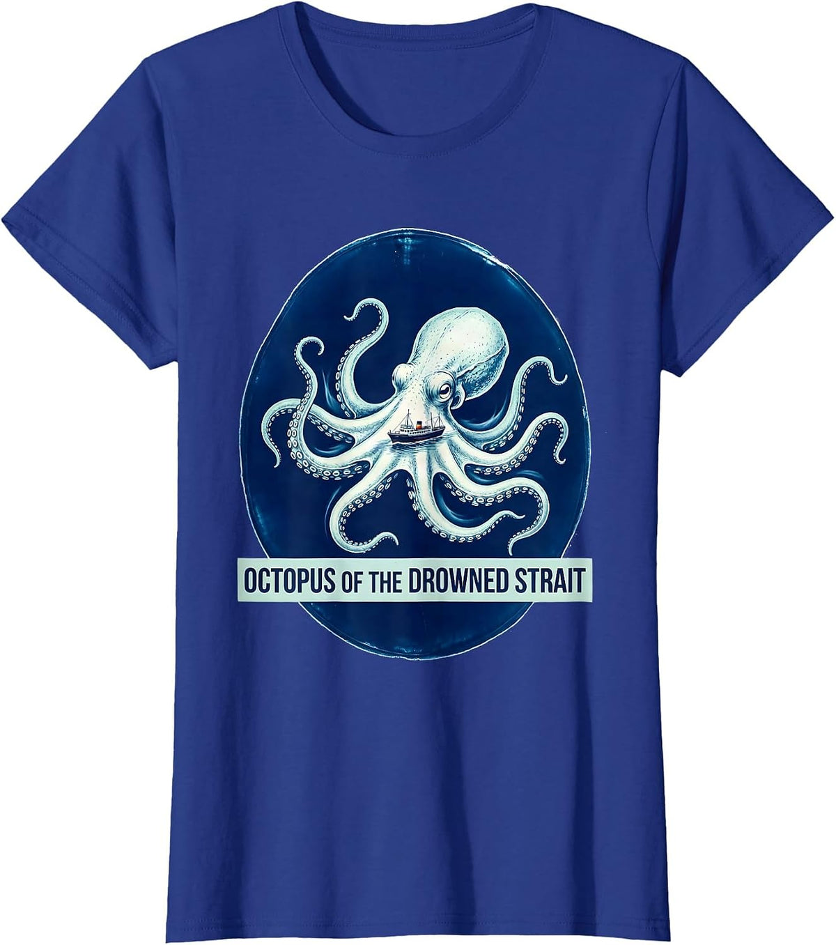 Women's Octopus of the Drowned Strait Cyanotype Ocean Animal Art T-Shirt - Royal Blue