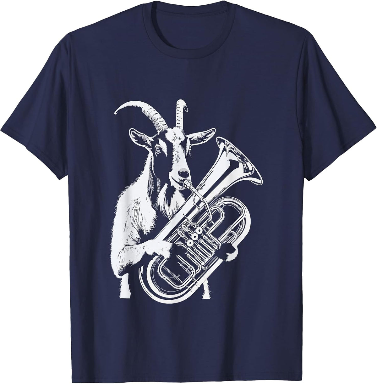 Goat Playing Tuba Music Animal Fun T-Shirt - Navy Blue