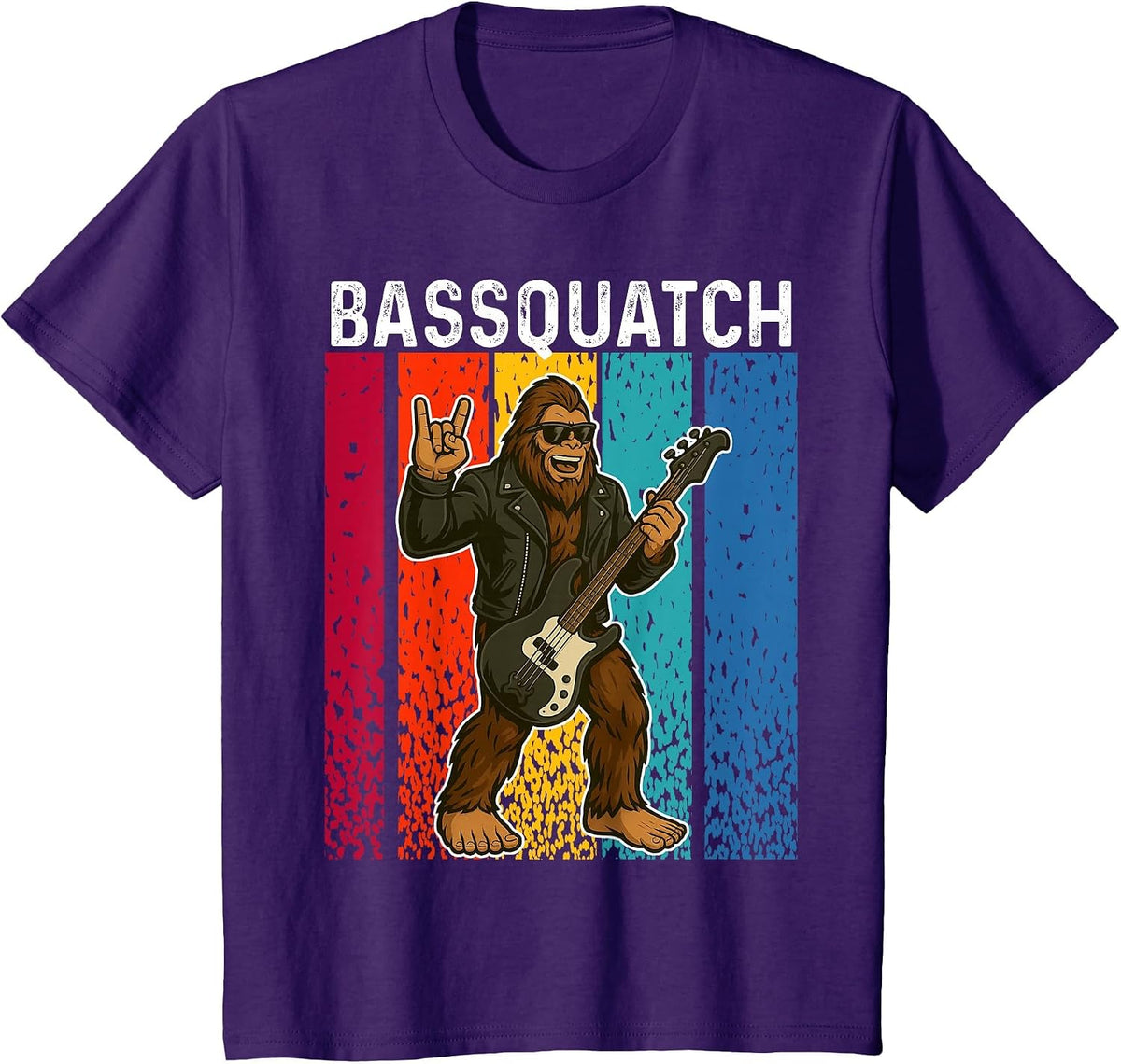 Bassquatch Bigfoot Playing Bass Guitar Funny Sasquatch T-Shirt - Purple