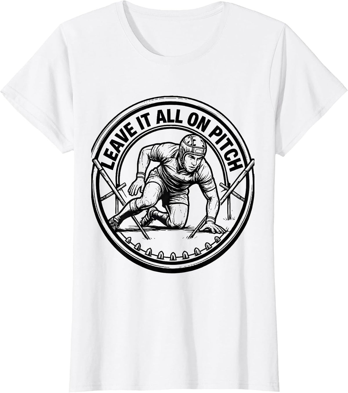 Leave It All On Pitch Rugby Graphic Design T-Shirt - White