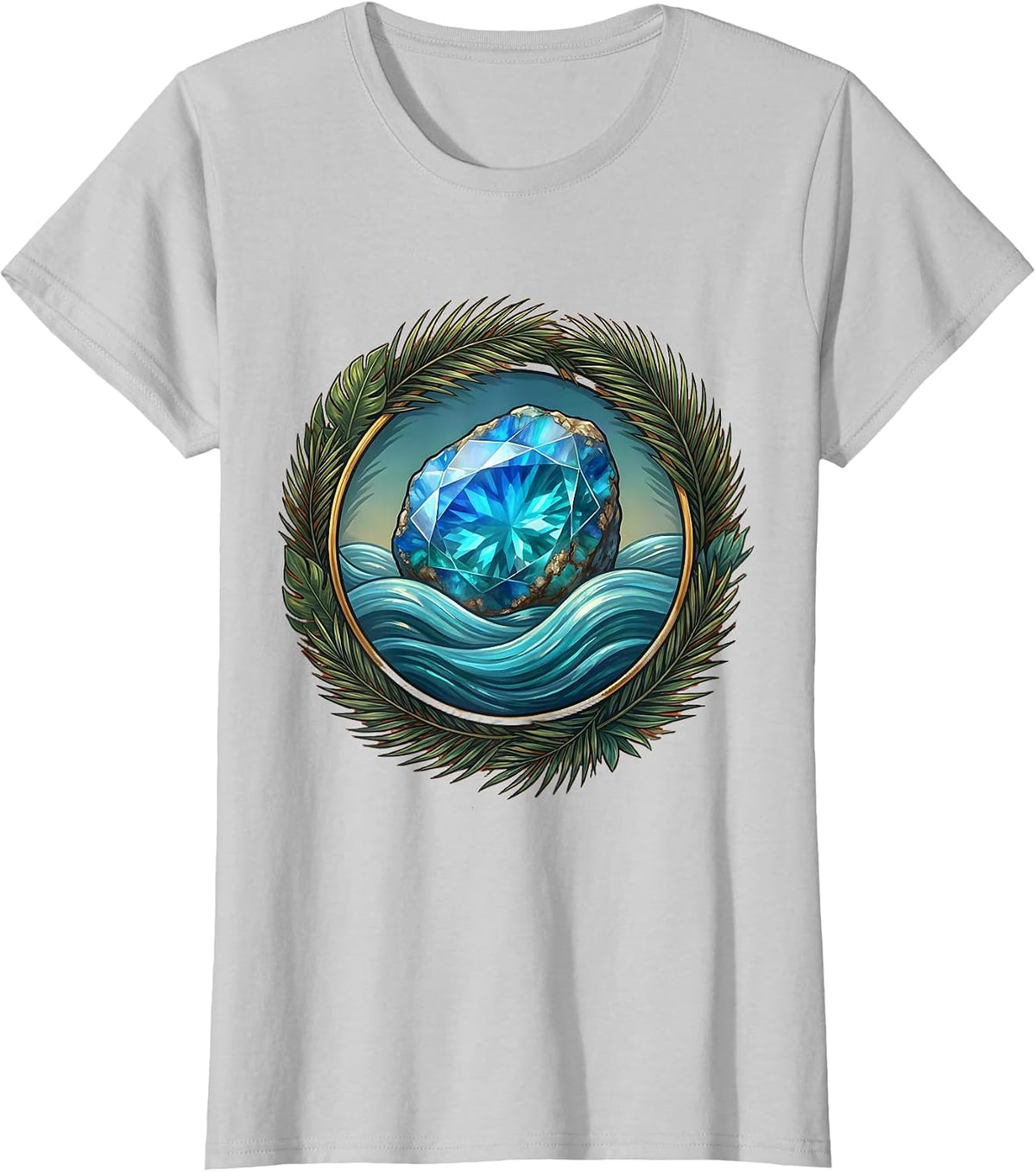 Women's Dominican Republic Larimar Gemstone Ocean Reflection T-Shirt - Silver Grey