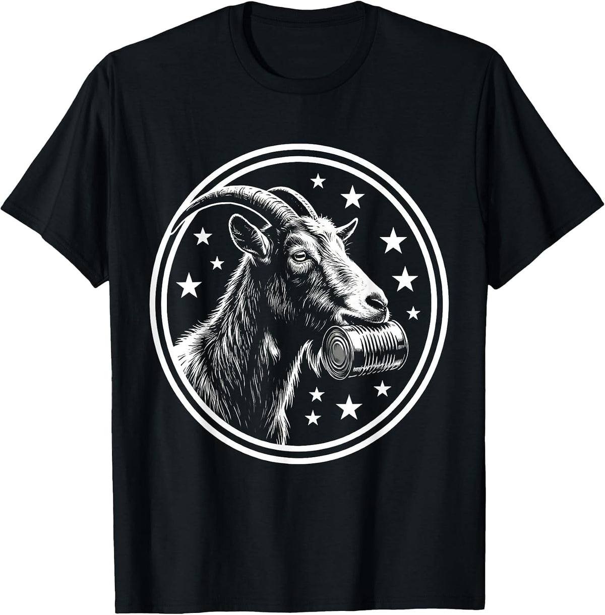 Men's Funny Goat Eating Tin Can With Stars Graphic T-Shirt - Black