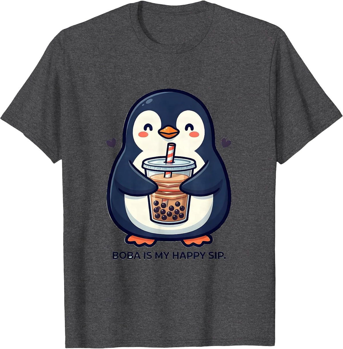 Men's Boba Is My Happy Sip Kawaii Penguin Boba Tea Lover Gift T-Shirt - Dark Heather Grey